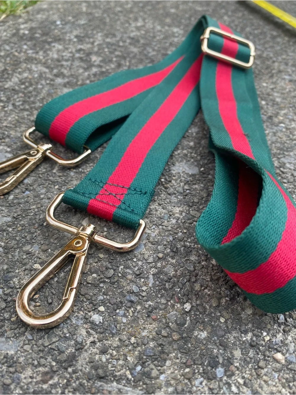 Striped Green & Red Adjustable Bag Strap with Gold Hardware